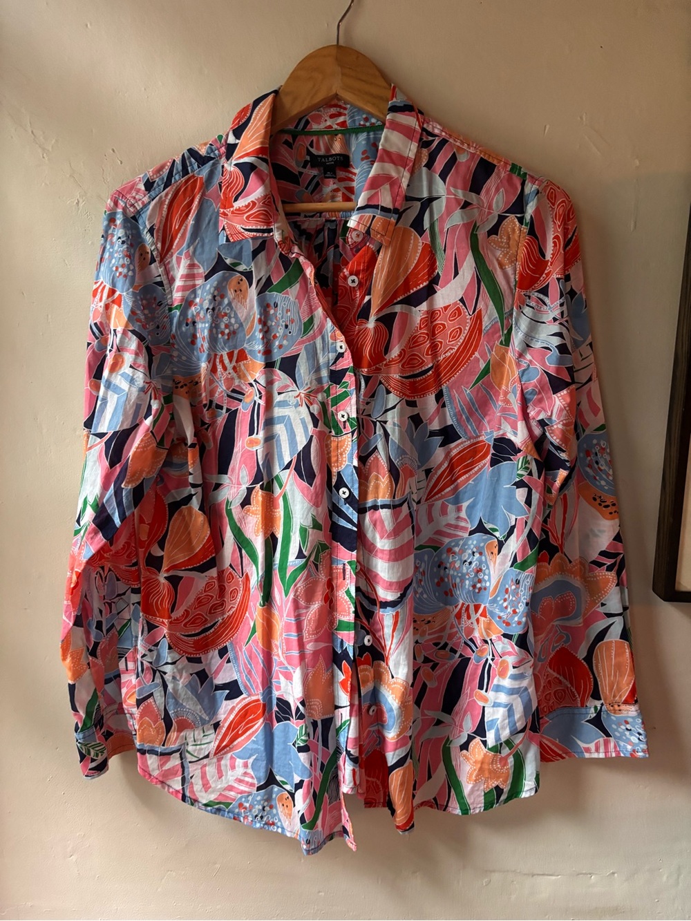 Talbots Button Down Shirt Womens Size XL Multicolor Tropical Floral Cotton Top
